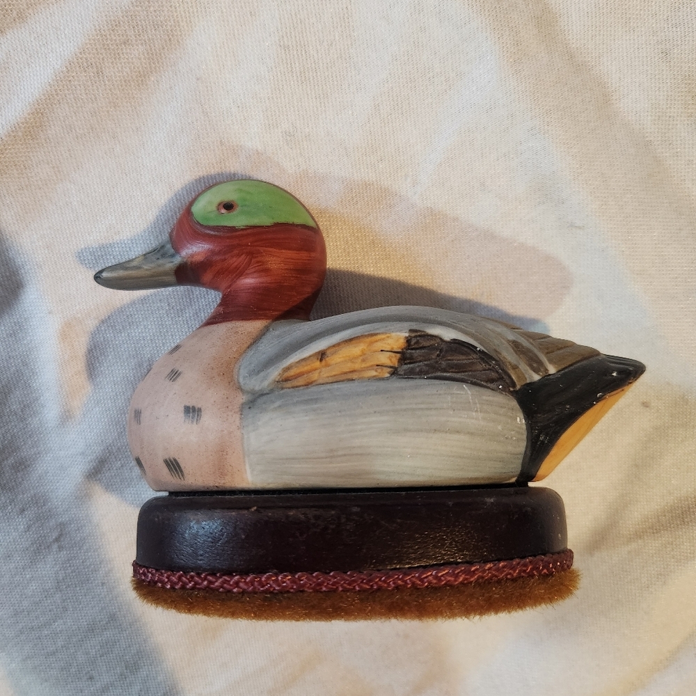 Hand Painted Duck Wooden Scrubber Brush Vintage Style